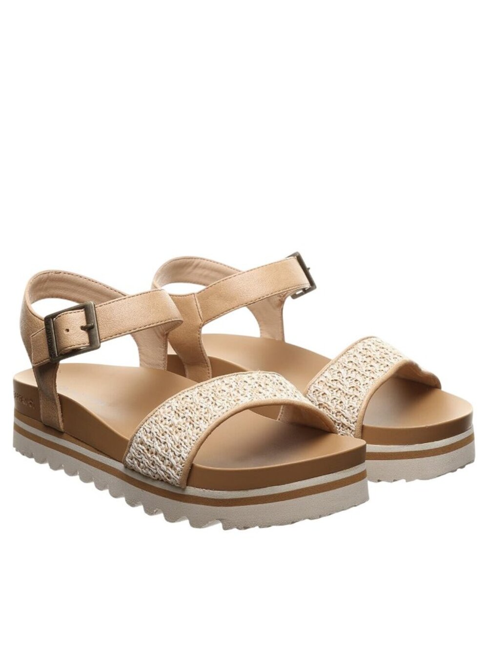 NWT Bearpaw Slingback Woven Raffia Open Toe Buckle Sandals Natural Tan Brown 8M